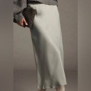 Anthropologie Tilda Moss Green Maxi Side-Slit Slip Skirt